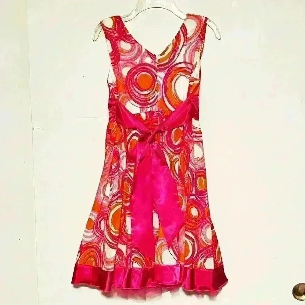 My Michelle Girls Pink Pleated Swirls Strappy Dress Mid Length Embellished 14
